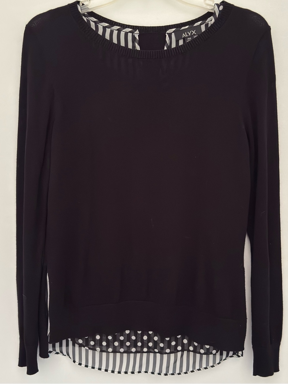 ALYX Black Crewneck Sweater with Striped & Polka Dot Hem